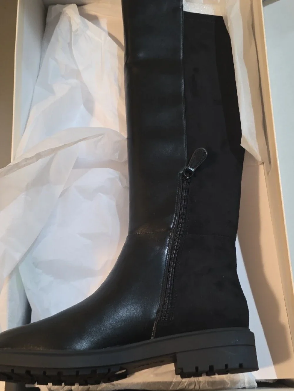 Women's Over-the-Knee Black Leather & Suede Boots 9m